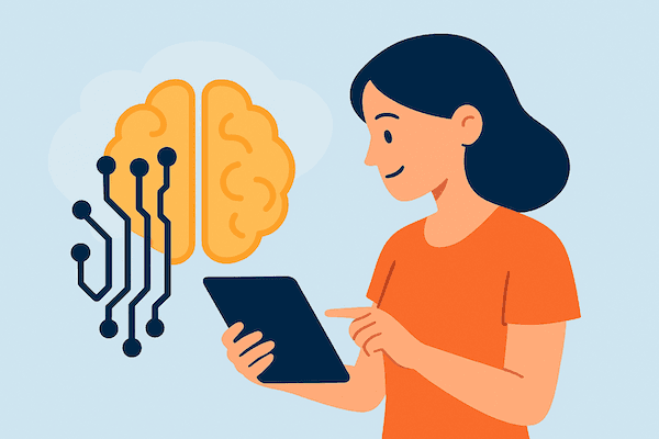 Minimalist illustration of myth vs reality about AI