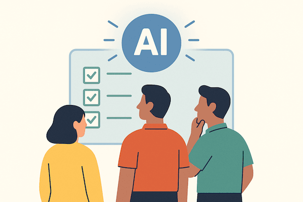 Minimalist illustration of a retail team preparing for AI adoption
